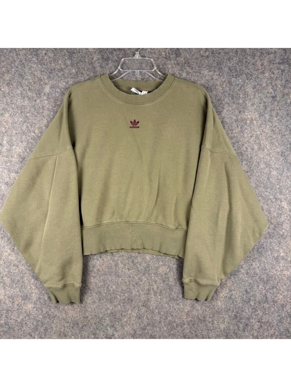 Olive Green Adidas Originals Essential Cropped Sweatshirt Size S Trefoil 326